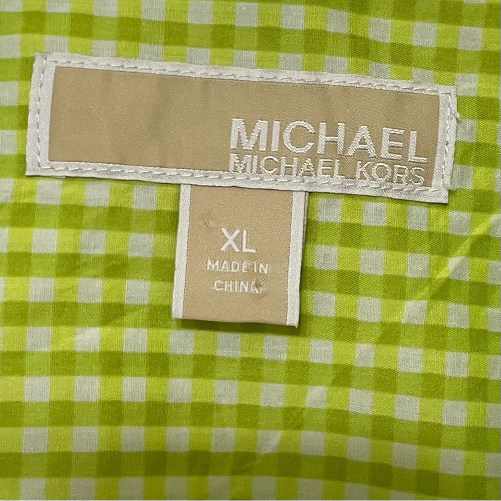 Michael Kors Lime Checkered Button Down Shirt - Picture 3 of 11